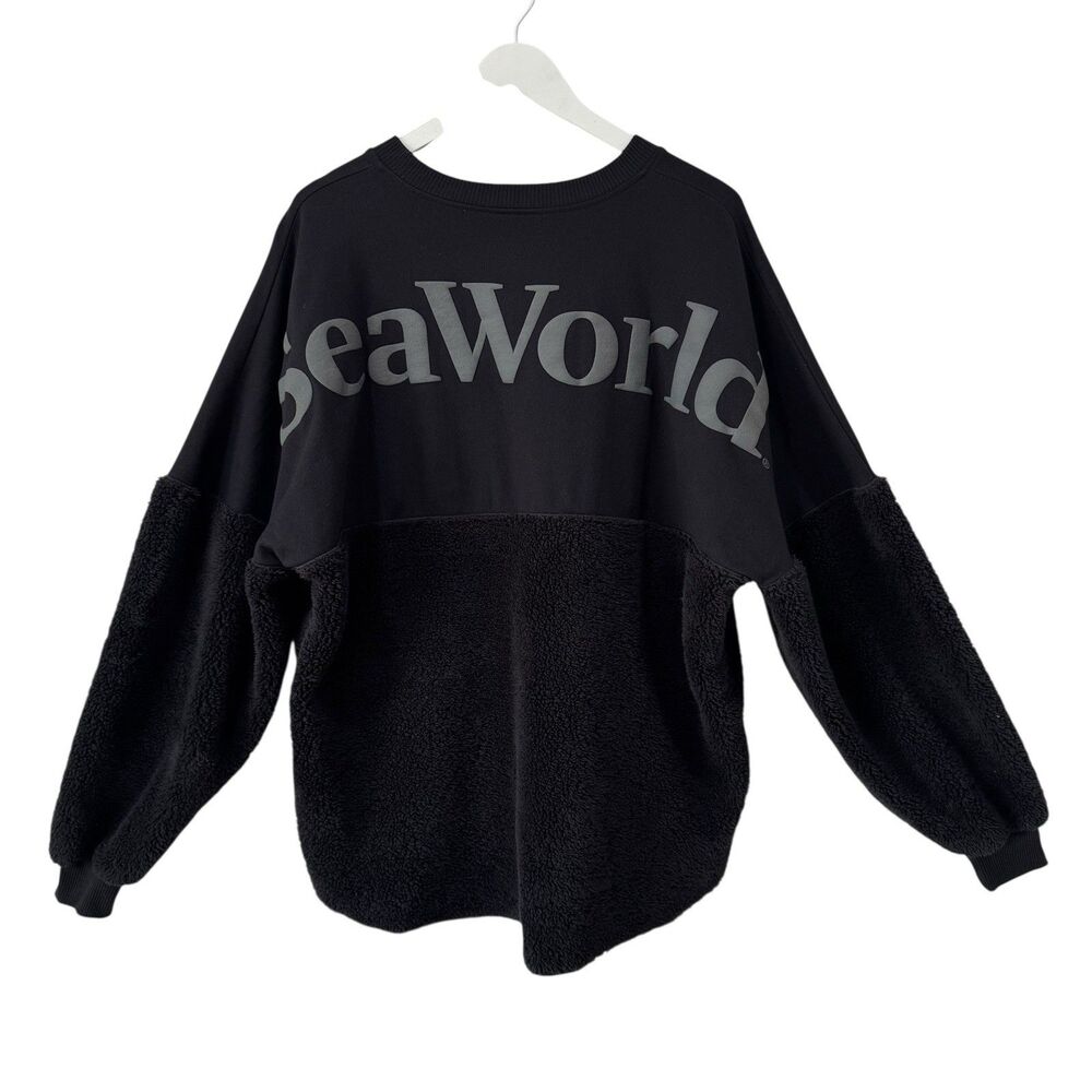 Spirit Jersey Sea World Spell-Out Fleece Black Long Sleeve Shirt Adult Large GUC
